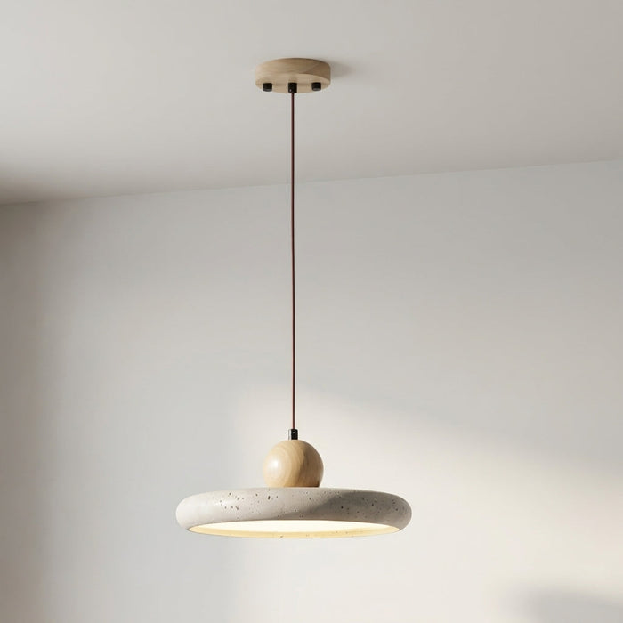 Lampa wisząca z regulowaną wysokością – LED, skandynawski minimalistyczny design – naturalny trawertyn i drewno 3