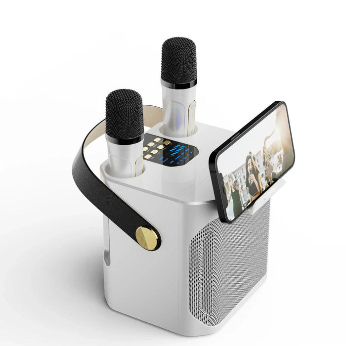 Przenośny Głośnik Karaoke Bluetooth z Dźwiękiem 360° i Dwoma Mikrofonami Bezprzewodowymi 0
