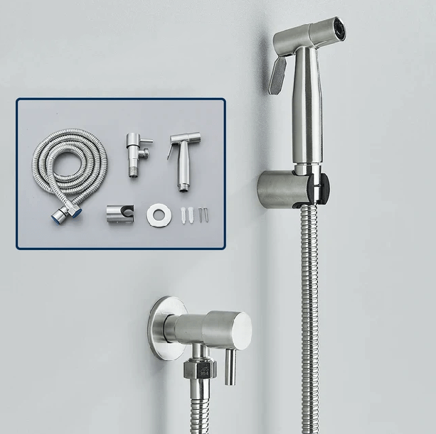 Ergonomiczny Ręczny Bidet Premium z Regulowanym Ciśnieniem Wody – Srebrny i Czarny, Stal Nierdzewna i ABS 0