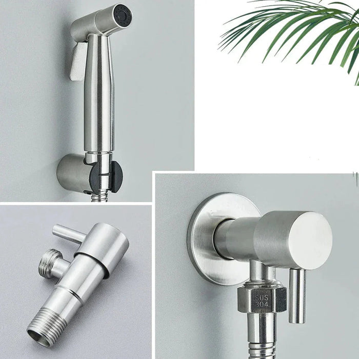 Ergonomiczny Ręczny Bidet Premium z Regulowanym Ciśnieniem Wody – Srebrny i Czarny, Stal Nierdzewna i ABS 2