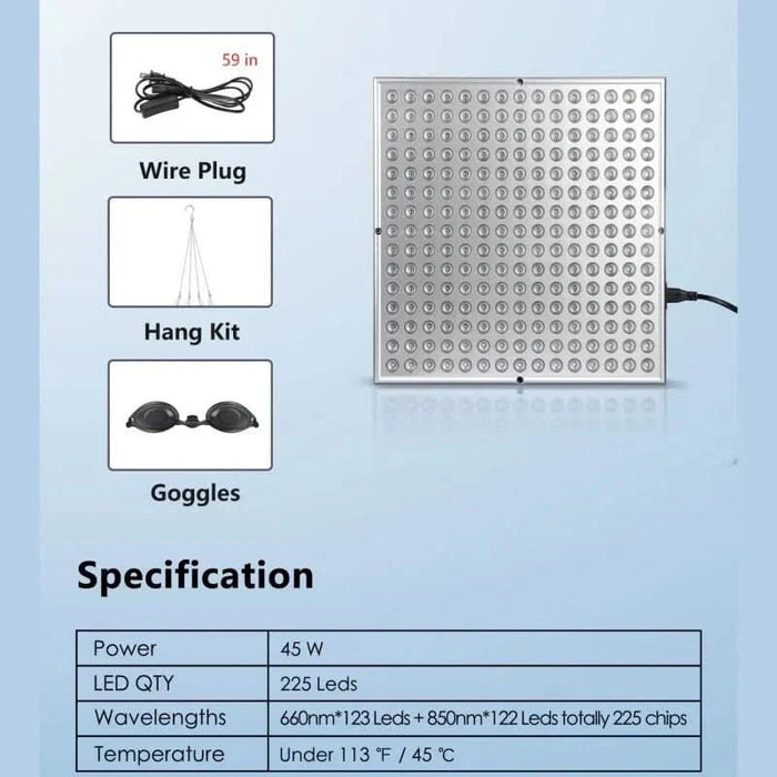 Panel do Terapii Światłem Czerwonym z 225 Diody LED – Odmładzanie Skóry i Łagodzenie Bólu, Ręczny i Wolnostojący 5