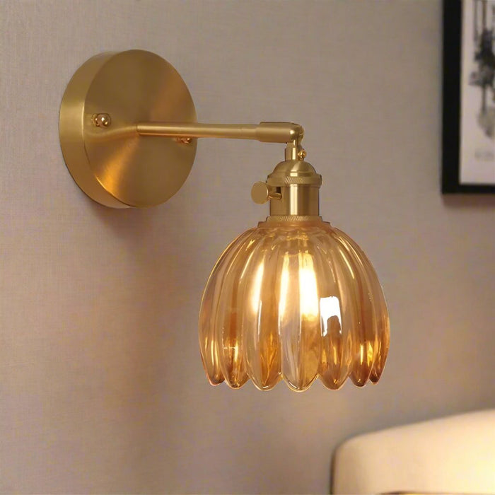 Retro Kinkiet Ścienny Szklany z Kwiatowym Kloszem Tulipana – Elegancka Lampa do Sypialni i Salonu 1