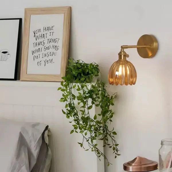 Retro Kinkiet Ścienny Szklany z Kwiatowym Kloszem Tulipana – Elegancka Lampa do Sypialni i Salonu 5