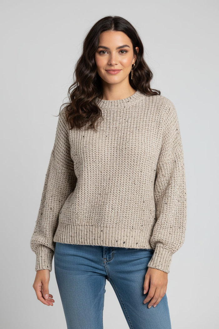 Sweter retro z dzianiny o przytulnej fakturze – miękki, luźny krój – design inspirowany stylem vintage 0