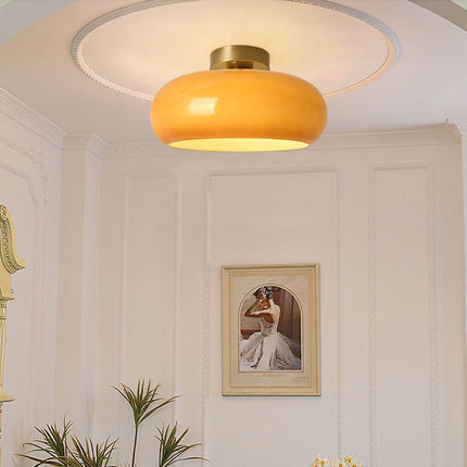 Retro Okrągła Lampa Sufitowa Szklana w Bursztynowym Kolorze – Eleganckie Oświetlenie Sufitowe do Salonu 4