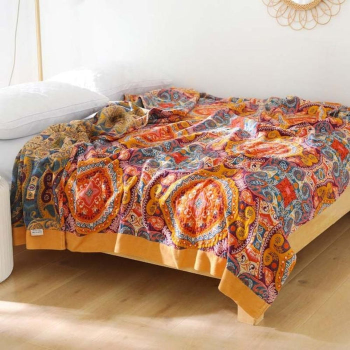 Dwustronny bawełniany koc chłodzący w stylu boho – oddychający i nadający się do prania w pralce 2