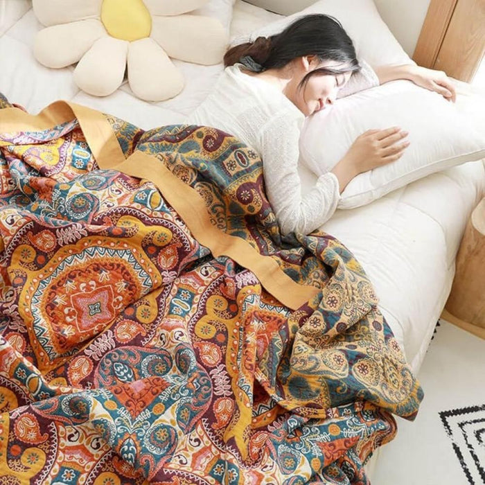 Dwustronny bawełniany koc chłodzący w stylu boho – oddychający i nadający się do prania w pralce 3