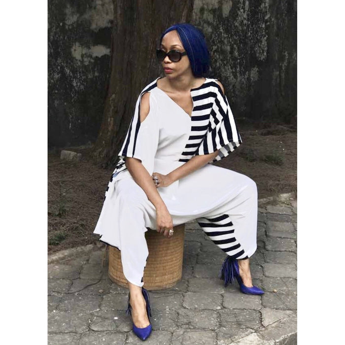 Reversible Favour Essouira in White With Black & White Stripe Détail