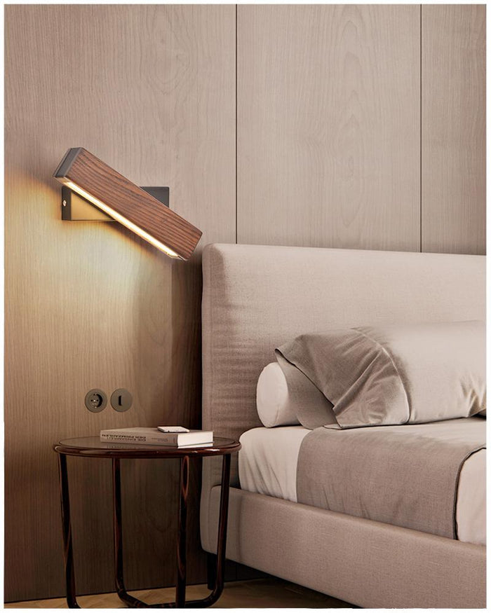 Obrotowy Kinkiet LED z Drewna – Nowoczesny Kinkiet Ścienny do Sypialni i Salonu 3
