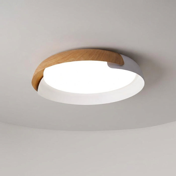 Okrągła lampa sufitowa LED z pilotem w stylu drewnopodobnym, energooszczędna, 2