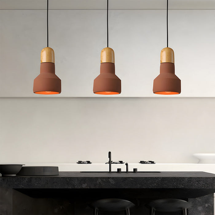 Rustykalna Lampa Wisząca CementoDrewno – Minimalistyczna Lampa do Salonu nad Stół, Z Cementu i Drewna, E27, Regulowana Wysokość 0