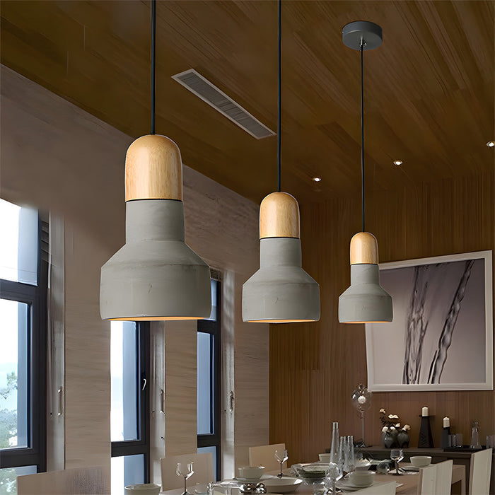 Rustykalna Lampa Wisząca CementoDrewno – Minimalistyczna Lampa do Salonu nad Stół, Z Cementu i Drewna, E27, Regulowana Wysokość 4