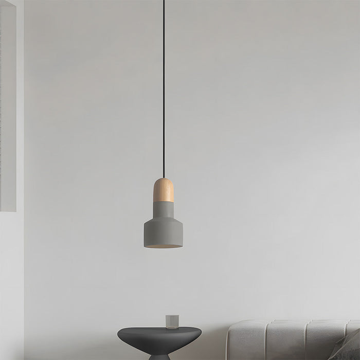 Rustykalna Lampa Wisząca CementoDrewno – Minimalistyczna Lampa do Salonu nad Stół, Z Cementu i Drewna, E27, Regulowana Wysokość 5