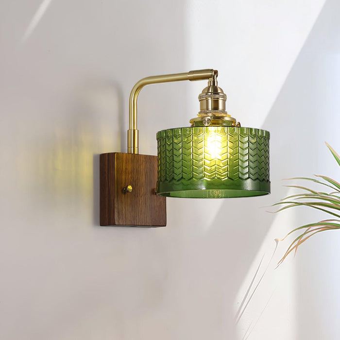 Rustykalny Kinkiet Ścienny z Zielonym Szklanym Kloszem – Lampa Camela do Salonu i Sypialni 0