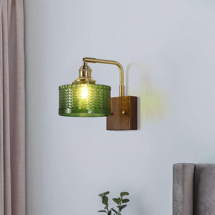 Rustykalny Kinkiet Ścienny z Zielonym Szklanym Kloszem – Lampa Camela do Salonu i Sypialni 2