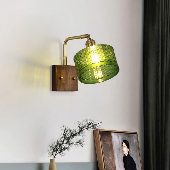 Rustykalny Kinkiet Ścienny z Zielonym Szklanym Kloszem – Lampa Camela do Salonu i Sypialni 4