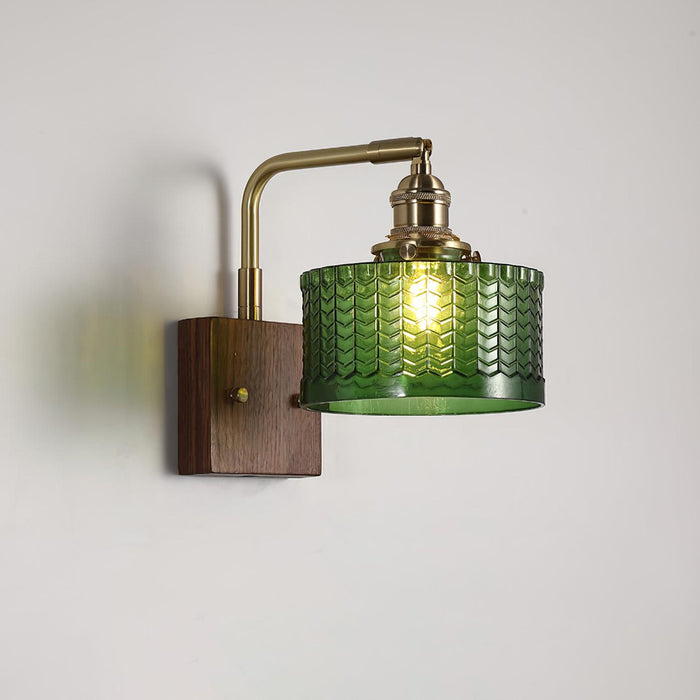 Rustykalny Kinkiet Ścienny z Zielonym Szklanym Kloszem – Lampa Camela do Salonu i Sypialni 7