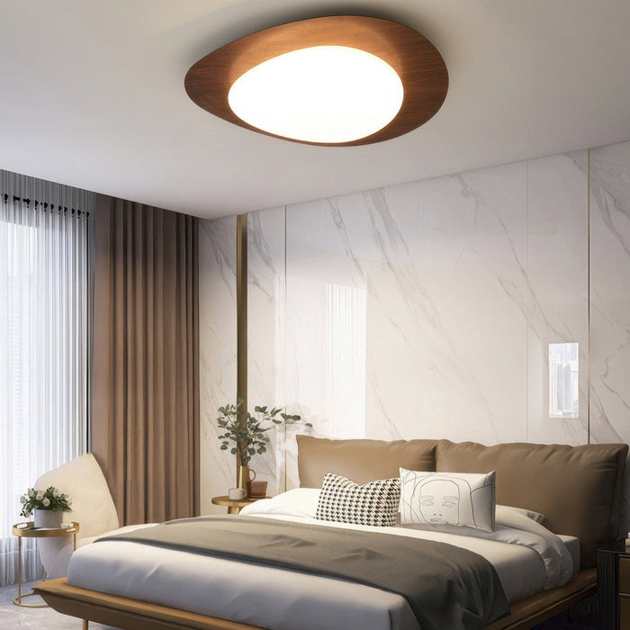 Skandynawska Lampa Sufitowa Pebble z Drewna – Minimalistyczny Design i Ciepłe Światło LED 6
