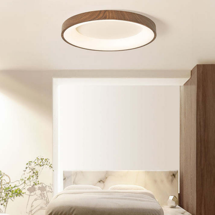 Drewniana lampa sufitowa LED w stylu skandynawskim – Okrągła, energooszczędna lampa do salonu i sypialni 0