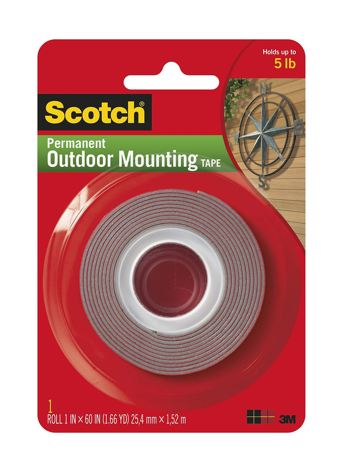 Scotch Outdoor Mounting Tape, 1 x 60", Gray, 24 per Case