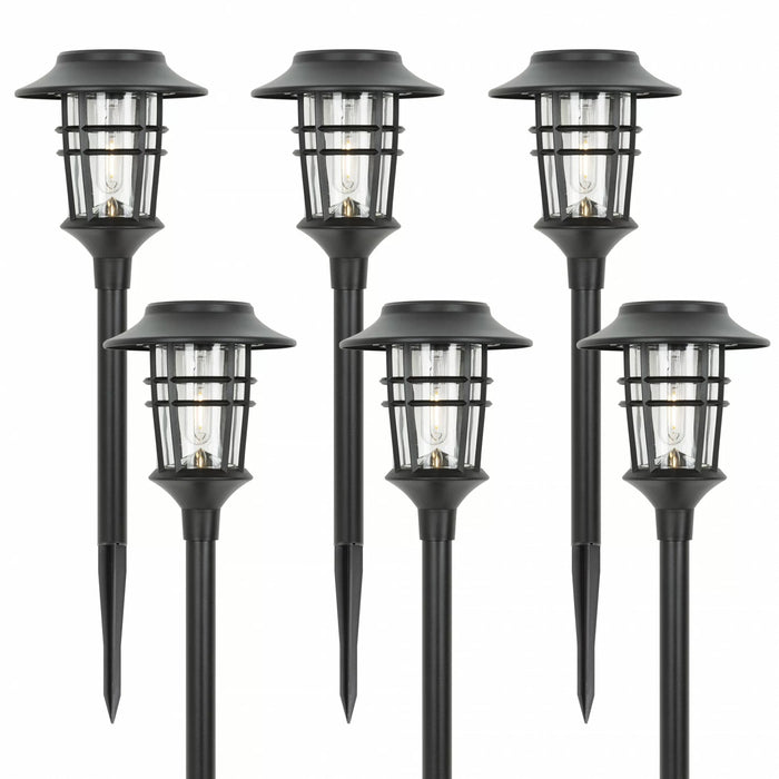 Zestaw 6 Lamp Ogrodowych LED z Automatycznym Włączaniem – Nowoczesne Oświetlenie Zewnętrzne, Czarne Lampy do Ogrodu 0