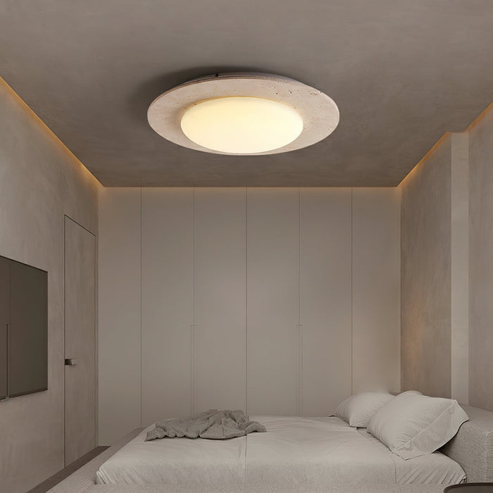 Lampa sufitowa Sky Dome z żółtego trawertynu i litego drewna – elegancka lampa w kształcie kopuły 1