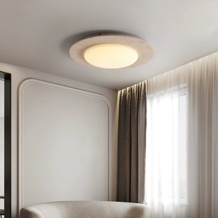 Lampa sufitowa Sky Dome z żółtego trawertynu i litego drewna – elegancka lampa w kształcie kopuły 2