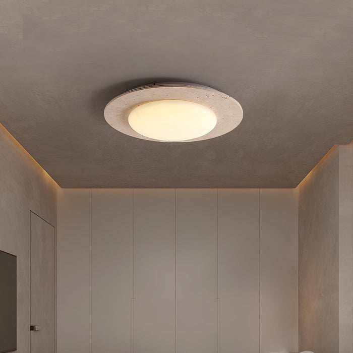 Lampa sufitowa Sky Dome z żółtego trawertynu i litego drewna – elegancka lampa w kształcie kopuły 5