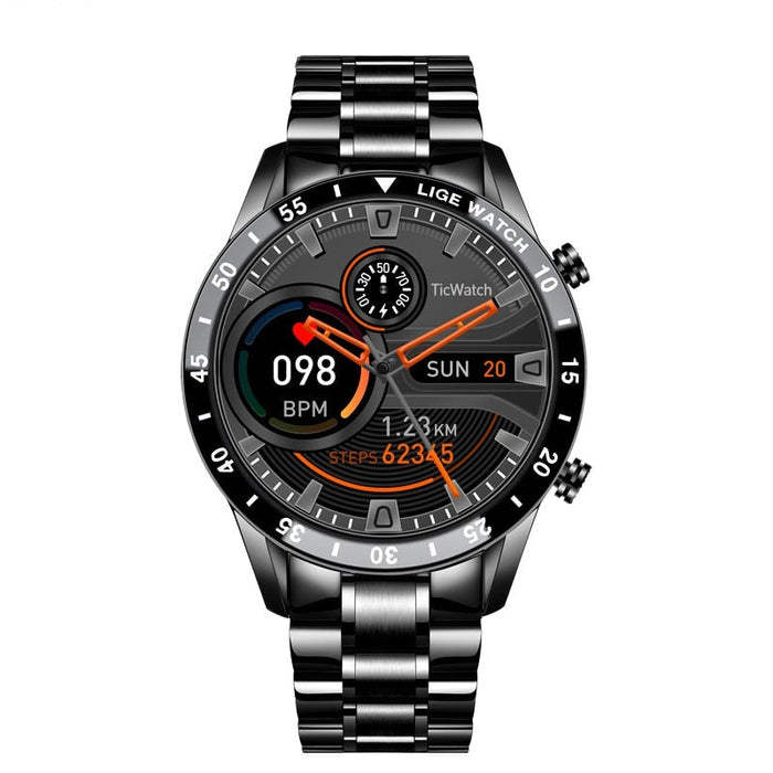 Smartwatch z łącznością 4G i wyświetlaczem dotykowym – pasek ze stali nierdzewnej w kolorze czarnym 1