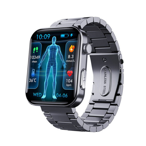 Smartwatch z monitorowaniem poziomu glukozy we krwi i śledzeniem EKG – stalowy monitor zdrowia 4