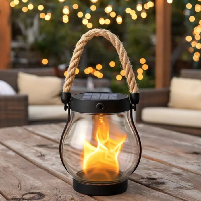 Lampa wisząca solarna z efektem płomienia – wodoodporna lampa ogrodowa 0