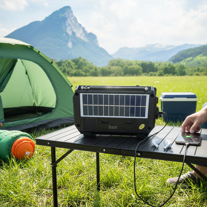 Radio awaryjne zasilane energią słoneczną z korbką i Bluetooth – kompaktowe urządzenie wielofunkcyjne z latarką 7