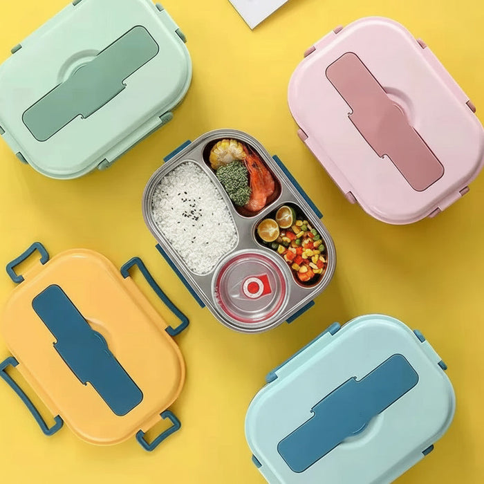Pudełko na lunch Bento ze stali nierdzewnej z konstrukcją szczelną i 4 przegrodami – idealne na wędrówki i podróże 2