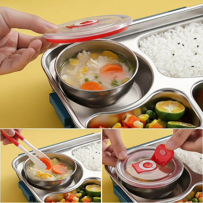 Pudełko na lunch Bento ze stali nierdzewnej z konstrukcją szczelną i 4 przegrodami – idealne na wędrówki i podróże 3