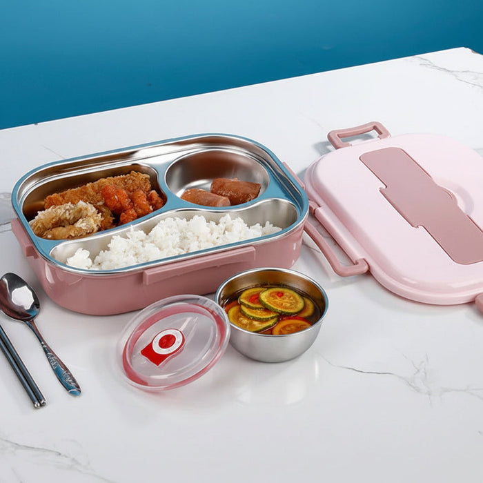 Pudełko na lunch Bento ze stali nierdzewnej z konstrukcją szczelną i 4 przegrodami – idealne na wędrówki i podróże 7