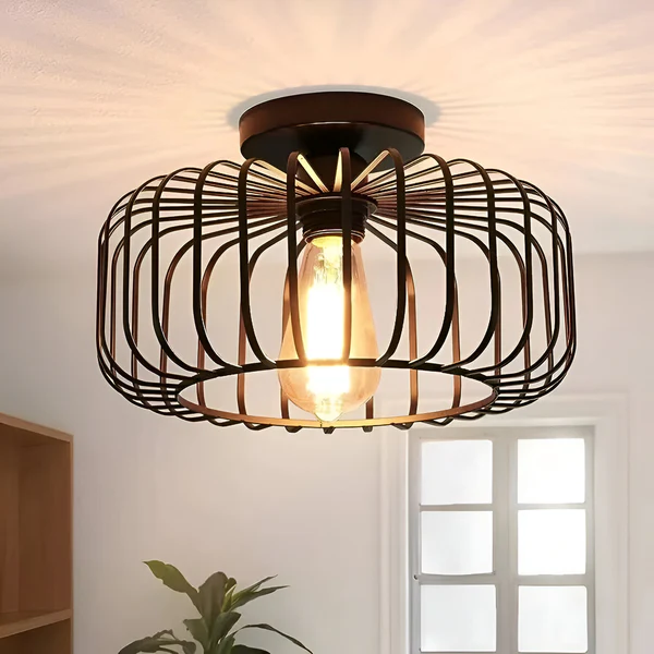 Stylowa Lampa Sufitowa w Kształcie Klatki – Elegancka Lampa do Sypialni i Salonu, Żelazo, E26, Ciepłe Światło 0
