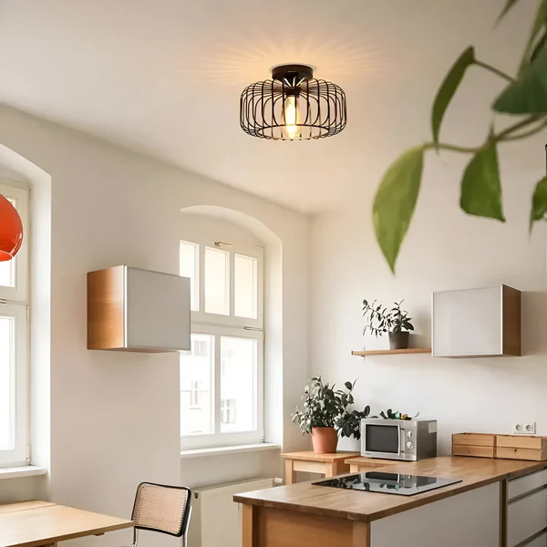 Stylowa Lampa Sufitowa w Kształcie Klatki – Elegancka Lampa do Sypialni i Salonu, Żelazo, E26, Ciepłe Światło 2