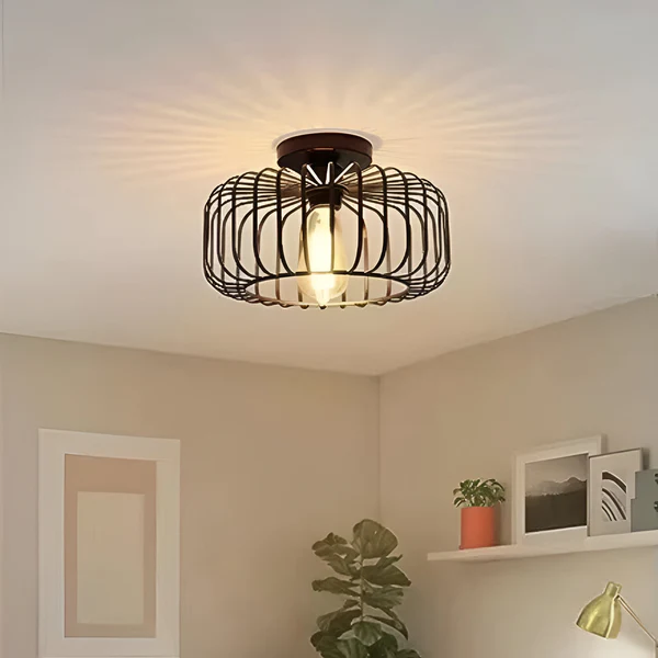 Stylowa Lampa Sufitowa w Kształcie Klatki – Elegancka Lampa do Sypialni i Salonu, Żelazo, E26, Ciepłe Światło 4