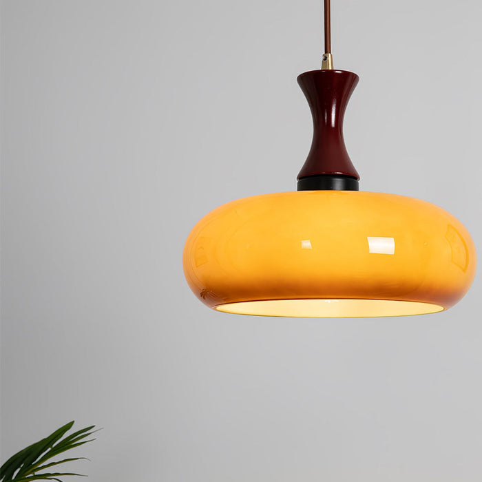 Stylowa Lampa Wisząca z Szkła i Drewna – Retro Lampa do Salonu i Jadalni, Uniwersalna, Przytulne Światło 3