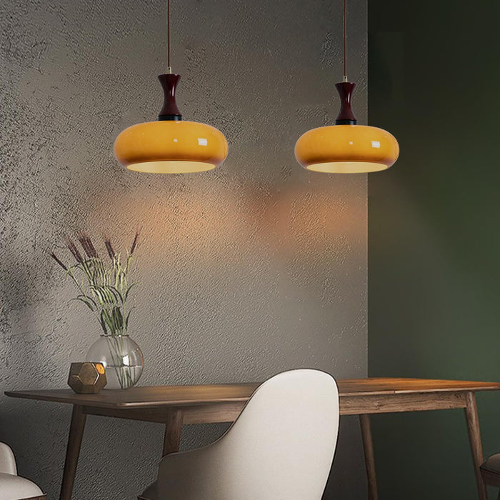 Stylowa Lampa Wisząca z Szkła i Drewna – Retro Lampa do Salonu i Jadalni, Uniwersalna, Przytulne Światło 4