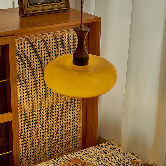 Stylowa Lampa Wisząca z Szkła i Drewna – Retro Lampa do Salonu i Jadalni, Uniwersalna, Przytulne Światło 5