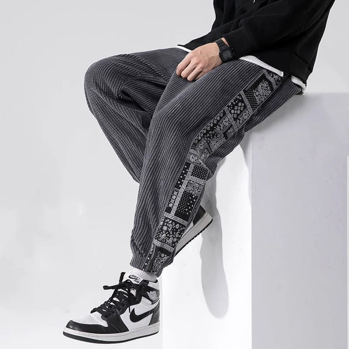 Stylowe Męskie Spodnie Sztruksowe z Nadrukiem z Boku – Luźny Krój na Co Dzień, Wysoka Jakość 4