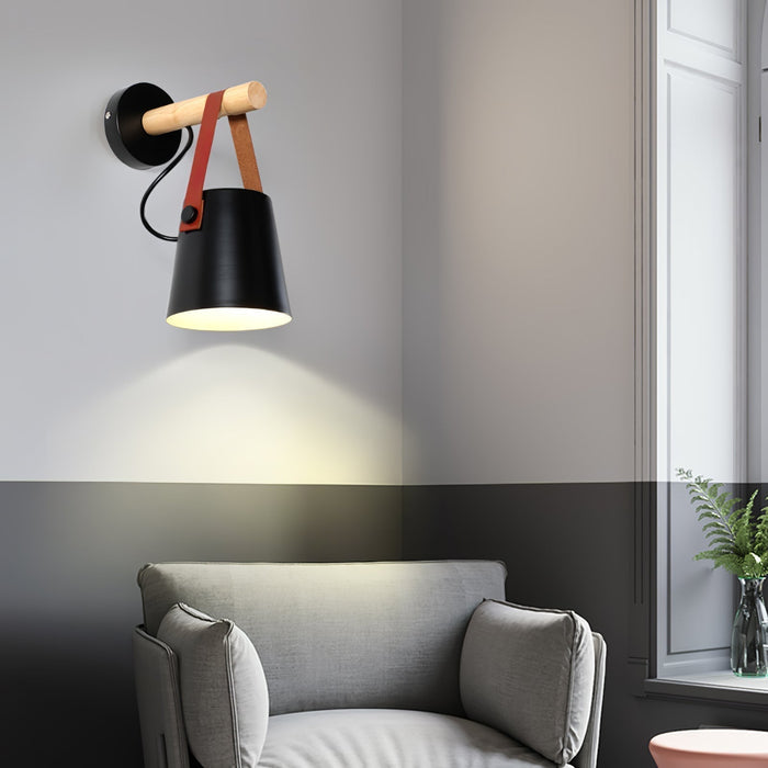 Stylowy Kinkiet Ścienny LED w Skandynawskim Stylu z Drewnem i Skórą – Idealny do Sypialni i Salonu 3