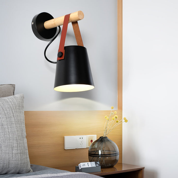 Stylowy Kinkiet Ścienny LED w Skandynawskim Stylu z Drewnem i Skórą – Idealny do Sypialni i Salonu 5