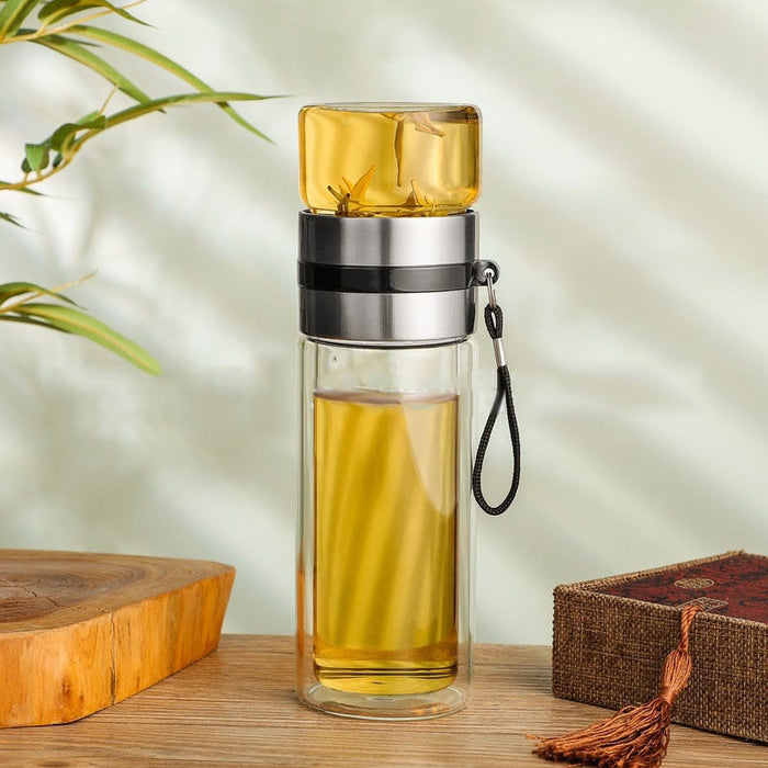 Stylowy Termos na Herbatę z Podwójnymi Ściankami, Izolowana Butelka 400 ml ze Stali Nierdzewnej i Szkła 0