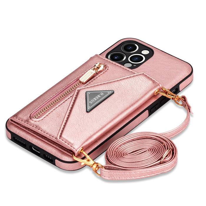 Stylowe Etui na Telefon z Portfelem na Karty do iPhone 13 – Wytrzymałe i Eleganckie, Pyłoszczelne, Z Smyczą 0