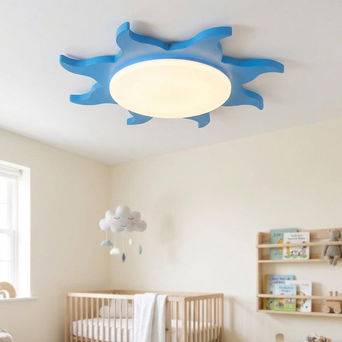 Lampa sufitowa LED z regulowanymi trybami światła, wykonana z drewna i akrylu, w kształcie 1