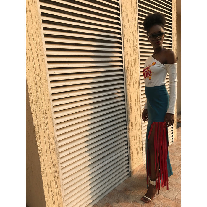 The Chalya-Light Blue Maxi with Red Calfskin Detail