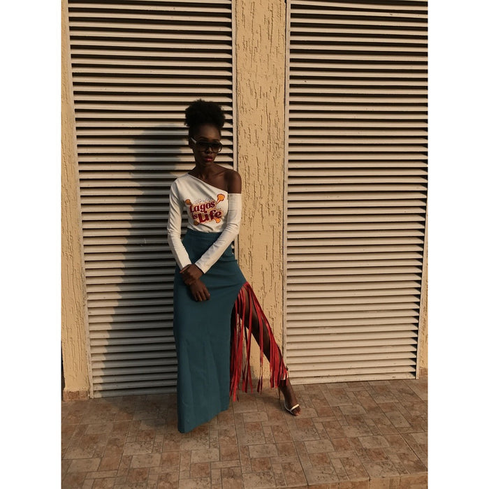 The Chalya-Light Blue Maxi with Red Calfskin Detail