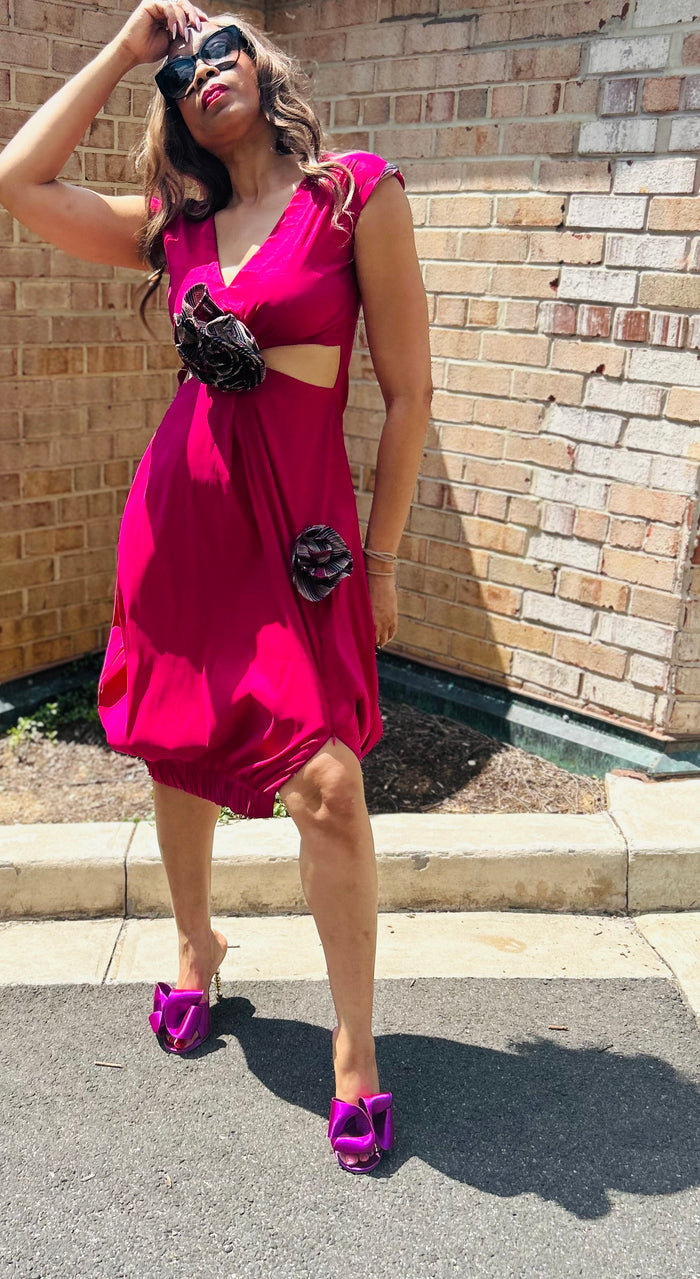The Ruby Pink LiBBi Tulip Dress With Cutout & Așoóke Detail